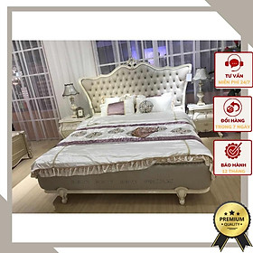 Mua Giường ngủ tân cổ điển màu ghi xám họa tiết uốn lượn mềm mại cho không gian phòng ngủ sang trọng BED-MDF-GHI-18912-XYL-1