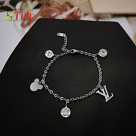 Lắc tay inox chạm chiếu phụ kiện hình tròn có xoàn đẹp không đen không gỉ sét
