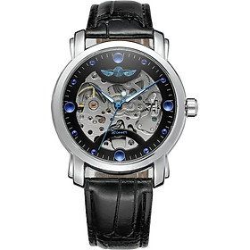 Winner 005 Business Men Mechanical Watch Time Display Fashion Casual Stainless Steel Leather Strap Bracelet 3ATM