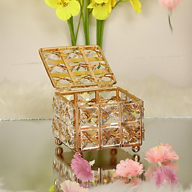 Square Crystal Jewelry Box with Lid Trinket Treasure Storage Case Home Decor