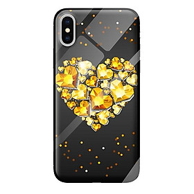 Ốp kính cường lực cho iPhone X nền tim vàng 2 - Hàng chính hãng