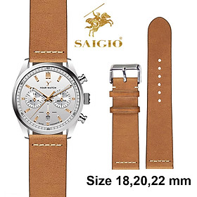 Dây Đồng Hồ Da Bò Cao Cấp, Kiểu VINTAGE THREAD Phẳng Mỏng, Mặt Lót Chống Thấm Mồ Hôi, Tích Hợp Lớp Gia Cố Chống Giãn Đặc Biệt, Phụ Kiện Khóa và Chốt Bằng Thép Không Gỉ 316L - Hàng Chính Hãng SAIGIO - Vàng Bò + Khóa Bạc - 22-20mm