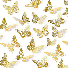 Trang trí tường 3D bướm 48 miếng 4 kiểu 3 kích thước trang trí bướm vàng cho trang trí sinh nhật trang trí lễ hội trang trí trang trí trang trí