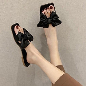 Dép nữ thắt nơ tiểu thư da mềm Sóc Shoes, dép quai ngang siêu xinh phong cách mới