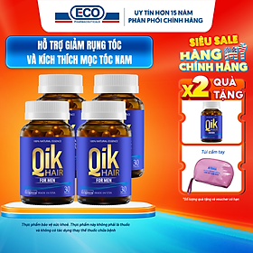[Tặng Hộp 15v] Combo 4 Hộp 30v - Viên Uống Mọc Tóc Qik Hair For Men Ecogreen Giảm Rụng Tóc Cho Nam