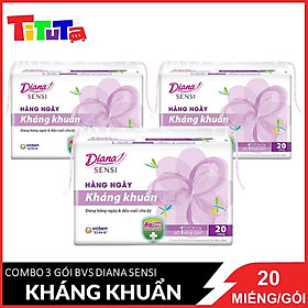 Combo 3 Băng vệ sinh hàng ngày Diana Sensi hàng ngày kháng khuẩn (Tím) 20 miếng/gói X3