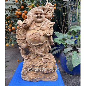 TƯỢNG ĐIÊU KHẮC PHẬT DI LẶC NGÁNH CÀNH ĐÀO BẰNG GỖ NGỌC AM KT CAO 30×15×10CM