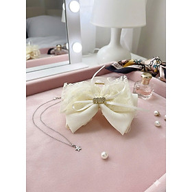 Kẹp Tóc Nơ Ren Cao Cấp Phong Cách Tiểu Thư Hàn Quốc, Kẹp Càng Cua Nơ Lớn Sang Trọng Dự Tiệc – 2 Màu Đen & Kem - HÀNG CHÍNH HÃNG MINIIN