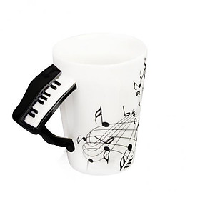 Hình ảnh 5X Music Mug with Piano Shaped Handle Porcelain Cup Black Note