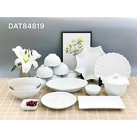 Bộ bát đĩa men trắng ngọc. Gốm sứ Bát Tràng