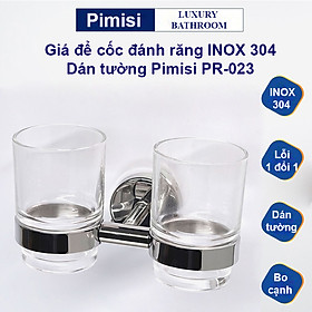 Giá để cốc đánh răng dán tường Pimisi inox 304 dùng làm kệ đựng ly và bàn chải đánh răng trong nhà tắm dán bằng keo không cần khoan | Hàng chính hãng