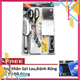 ️Evoucher Bộ Dao Kéo Hợp Kim Inox 4 Món Dành Cho Nhà Bếp 206208- Tặng khăn lau đa năng