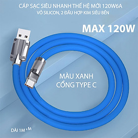 Mua Cáp sạc siêu nhanh thế hệ mới 120W6A  vỏ silicon  2 đầu bằng hợp kim rất bền  dài 1m
