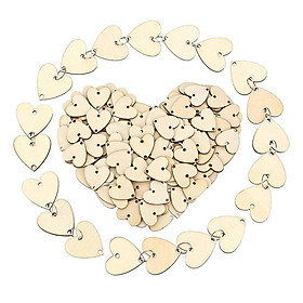 100x Wooden Pieces Heart Wood Slices Blank Log Discs Hanging Decor for DIY Craft