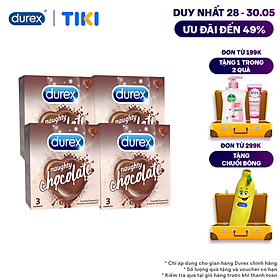 Bộ 4 Bao Cao Su Durex Naughty Chocolate - Hộp 3 bao