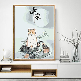 Mua Tranh sơn dầu số hoá có khung - Tranh tô màu theo số mèo cổ trang