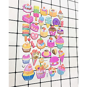 Hình Dán sticker Bánh. kem Nổi 3D set 3 bảng ( 96 miếng ảnh )