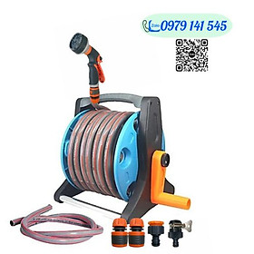 Hình ảnh Bộ Vòi Phun Nước Tưới Cây, Rửa Xe VA213 gồm: Vòi Phun Tưới Tăng Áp + Khung Lô Cuốn Ống Dây + Phụ Kiện Khớp nối+ 20-25m Dây Dẫn Nước kết cấu 3 lớp chống xoắn, vòi phun đa năng chất lượng cao/ Hồng Thanh Garden