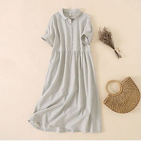 Đầm suông cổ tròn nhún eo, chất thô đũi mềm mát, thích hợp mùa hè, thời trang nữ ARCTIC HUNTER AH158