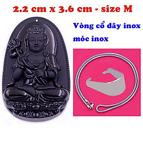 Mặt Phật Đại thế chí thạch anh đen 3.6 cm kèm dây chuyền inox rắn - mặt dây chuyền size M, Mặt Phật bản mệnh
