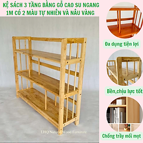 Mua Kệ sách gỗ 3 tầng ngang 1M - Kệ sách gỗ cao su - Có 2 màu cho bạn lựa chọn - Kệ sách lắp ráp