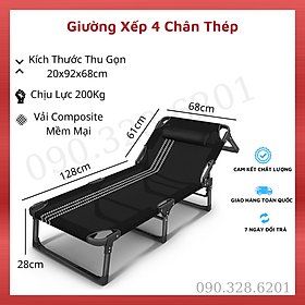 Mua Giường xếp 4 chân thép đen xịn tựa lưng gấp gọn cao cấp  68x189x28cm RE0488