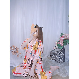 Đồ Bộ Pijama Nữ , Đồ Bộ Mặc Nhà Nữ Tay Ngắn, Quần Dài Chất Lụa Cao Cấp, Không Nhăn DBTNQD34