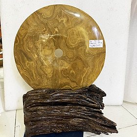 Mua Đồng điếu  đồng tiền đá tự nhiên đường kính 39cm màu vàng nâu vân gỗ cho mệnh Kim và Thổ