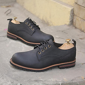 Giày nam cao cấp da bò Kingman Men822 đen sáp chính hãng Menup