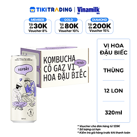 Thùng 12 lon Kombucha Có Gaz Vị Hoa Đậu Biếc 320ml
