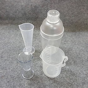 Mua Combo 4 dụng cụ pha chế bình lắc  ly 2 đầu  ca nhựa 300ml  ly 100ml