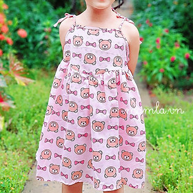 Váy bé gái đầm trẻ em 2 dây giá rẻ vải xô đũi nhẹ mát xinh xắn hình ảnh ngộ nghĩnh MamLa OP102