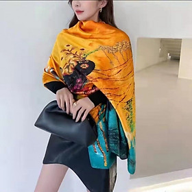 KHĂN LỤA DÀI HỌA TIẾT CÔNG VÀNG - CAO CẤP - 80x180CM - THY THY STORE