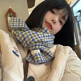 Khăn quàng cổ nữ mùa đông thời trang Hàn Quốc chất liệu len dạ kẻ ngang 2 mặt phong cách vintage