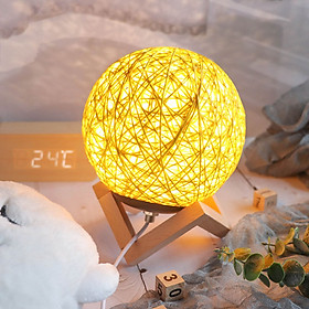 Đèn Ngủ Mặt Trăng Quả Cầu Mây Để Bàn SPEVI - Đèn Trang Trí Cực Đáng Yêu, Có Điều Chỉnh Độ Sáng Tăng Giảm Theo Ý Muốn, Đầu USB Tiện Lợi, Cục Sạc USB, Đế Xếp Bằng Gỗ Sang Trọng - Hàng Chính Hãng