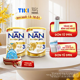 Bộ 2 Lon Sữa Bột Nestlé NAN SupremePro 3 với 5HMO giúp tăng đề kháng, đạm Gentle Optipro giúp dễ hấp thu & ngừa nguy cơ dị ứng (chàm sữa) - Tặng Vali cho bé (2-6 tuổi)