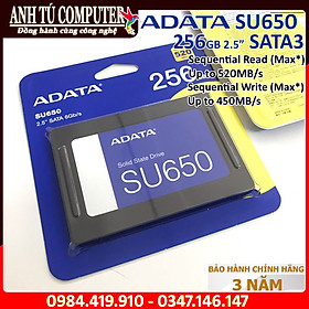 Mua Ổ CỨNG SSD ADATA SU650 256GB 2.5″ Sata III hàng chính hãng