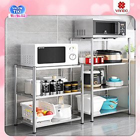 Kệ Đa Năng Để Lò Vi Sóng INOX Trắng Cao Cấp Chống Han Gỉ Kệ Để Đồ Nặng Siêu Gọn Cho Nhà Bếp VANDO - Dài 40cm - Cao 3 tầng