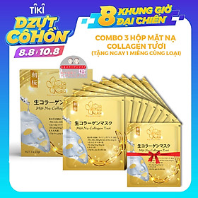 Combo 9 Túi Mặt Nạ Collagen Tươi dưỡng da Nhật Bản chống lão hóa, trắng sáng da và giúp da mềm mịn săn chắc - Tặng 1 Túi Mặt Nạ Collagen