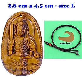 Mặt Phật Bất động minh vương đá mắt hổ 4.5 cm kèm vòng cổ dây dù nâu - mặt dây chuyền size lớn - size L, Mặt Phật bản mệnh