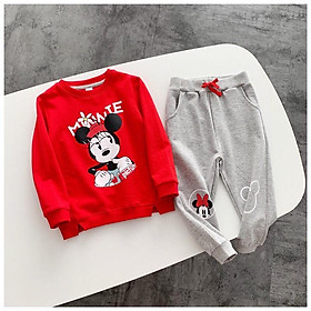 Bộ nỉ da cá Mickey đỏ bé gái 2-6 tuổi