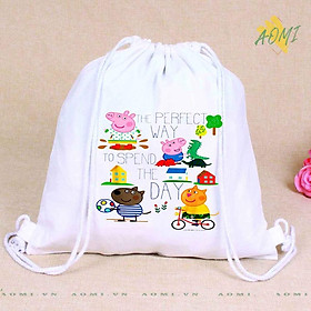 BALO MINI heo peppa AOMIVN DÂY RÚT ĐEO VAI 33x38cm NHỎ XINH UNISEX CHẤT CANVAS CUTE TIỆN ÍCH DU LỊCH DẠO PHỐ