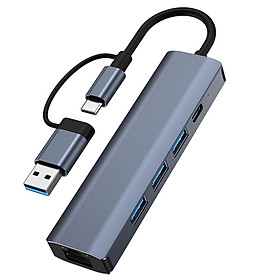 USB 3.0 Type C to Ethernet Adapter Docking Station Aluminum Alloy Professional 3 USB 3.0 Ports + USB  USB Expander Hub for Desktops PC