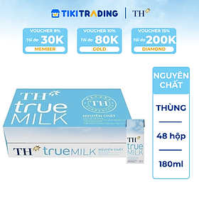 Thùng 48 hộp sữa tươi tiệt trùng TH true MILK nguyên chất 180ml