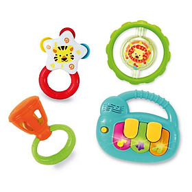 Set 4 món đồ chơi âm nhạc đàn piano mini kèm xúc xắc lục lạc cầm tay WINFUN 3130 cho bé 3 tới 18 tháng - BPA free