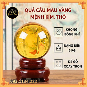 Quả cầu phong thủy pha lê màu vàng size to  15cm hợp mệnh Kim, mệnh Thổ đồ phong thủy trang trí