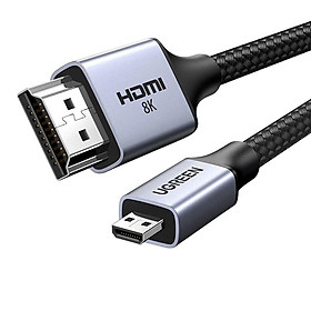 Ugreen 15517 2M 8K60hz 2.1 Cáp chuyển Micro HDMI sang HDMI dây bọc dù HD164 20015517 - Hàng chính hãng