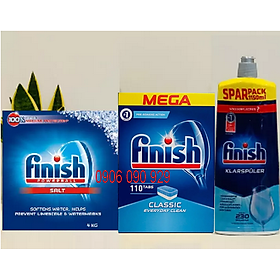 Combo Viên rửa bát Finish Classic 100 viên + Muối Finish 4.0kg + Nước làm bóng Finish 1150ml