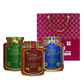 Quà tặng Mật ong Úc số 4( Mật ong Leather Wood 500g + Mật ong Maccadamia 500g + Mật ong Wild Raw 500g) PURE ORIGINS