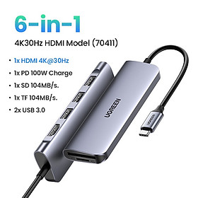 Mua Ugreen HUB USB C HUB 7 Trong 1 4K @ 30hz 6 Trong 1 Đầu Đọc Thẻ Nhớ HDMI 4K 2 USB 3.0 PD100W hàng chính hãng